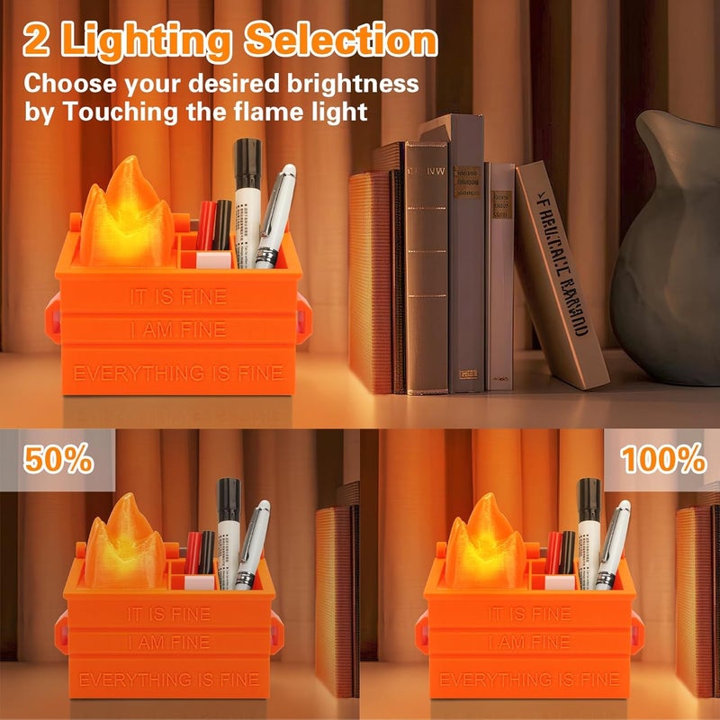 Dalycro Dumpster Fire Pencil Holder Fun Desk Accessories with Removable Flame Light Touch Dimming Mode & USB Charging Port Perfect Pen Holder for Desk, Funny Gift for Coworkers - Image 4